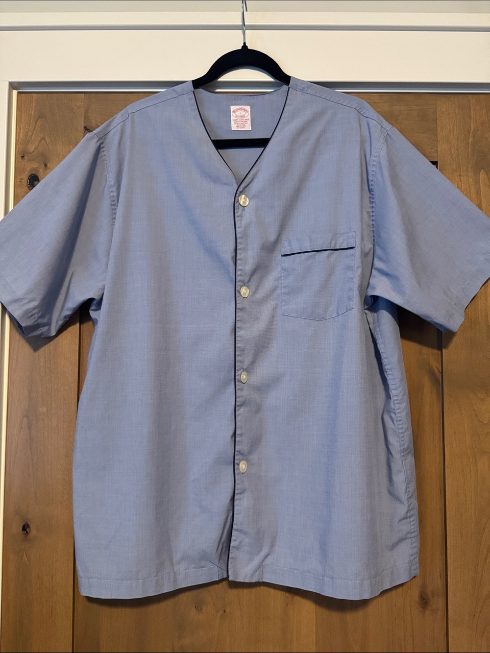 BROOKS BROTHERS Mens L Short Sleeve Pajama Top Blue button down Cotton cool